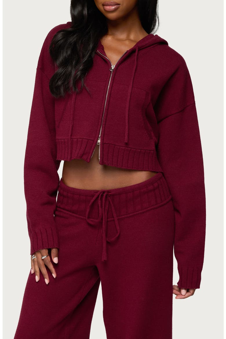 Russell Crop Hooded Zip Sweater, Main, color, BURGUNDY