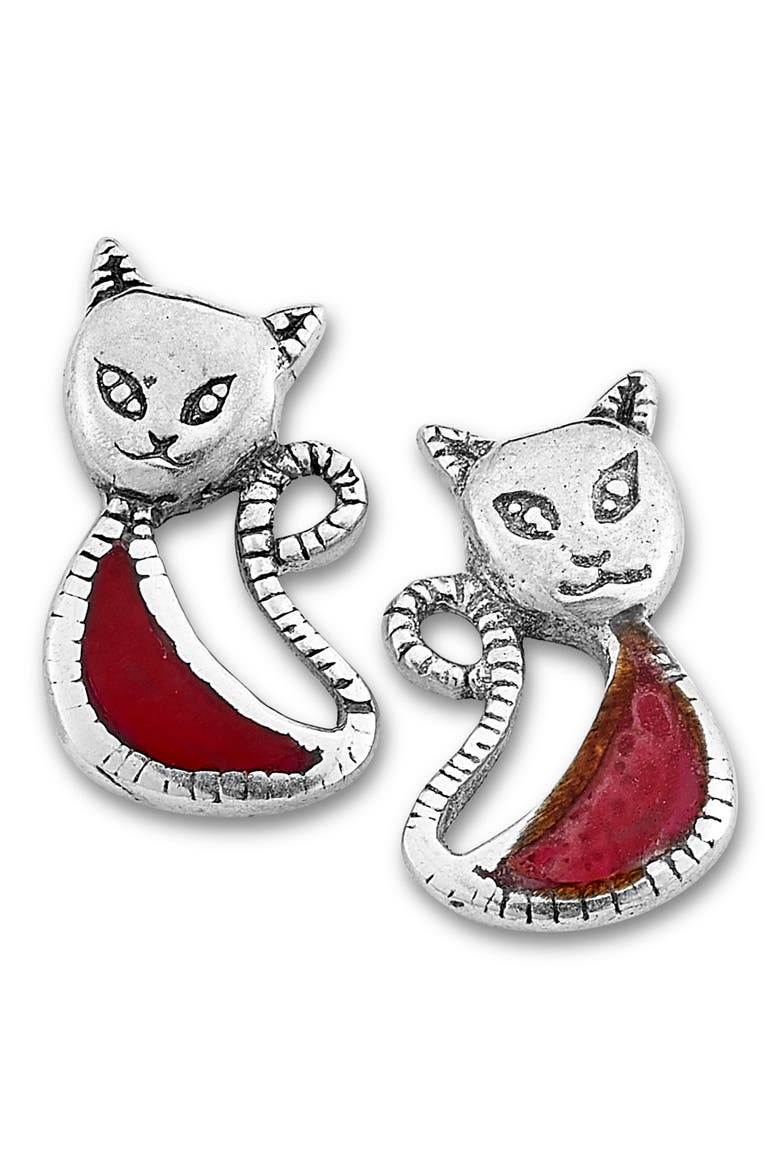Cat Stud Earrings, Main, color, RED