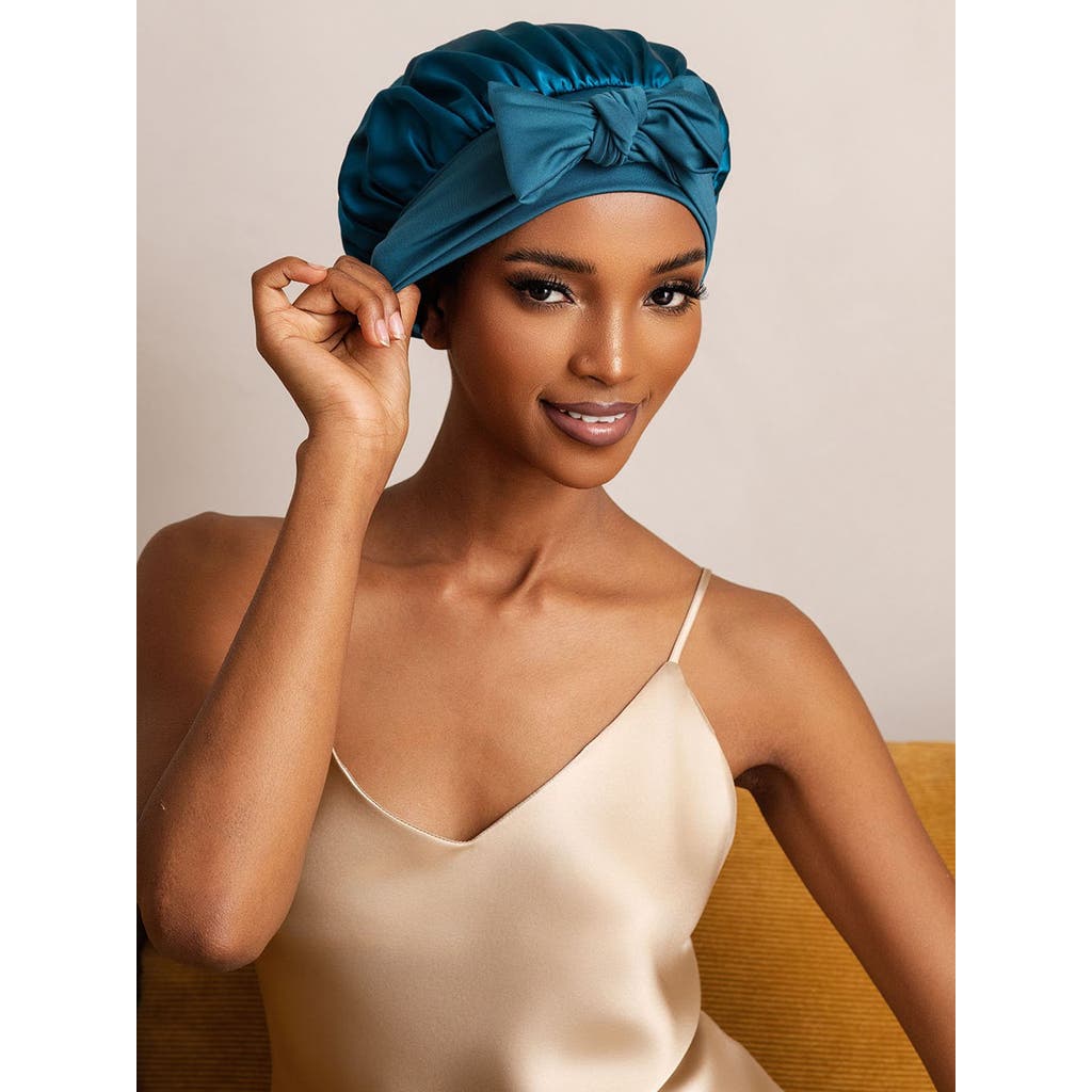 Silksilky Pure Silk Bowknot Tie Bonnet In Blue