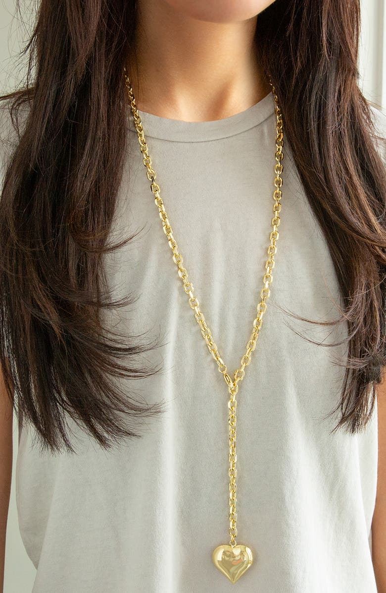 MARLYN SCHIFF Puffy Heart Charm Necklace, Alternate, color, Gold