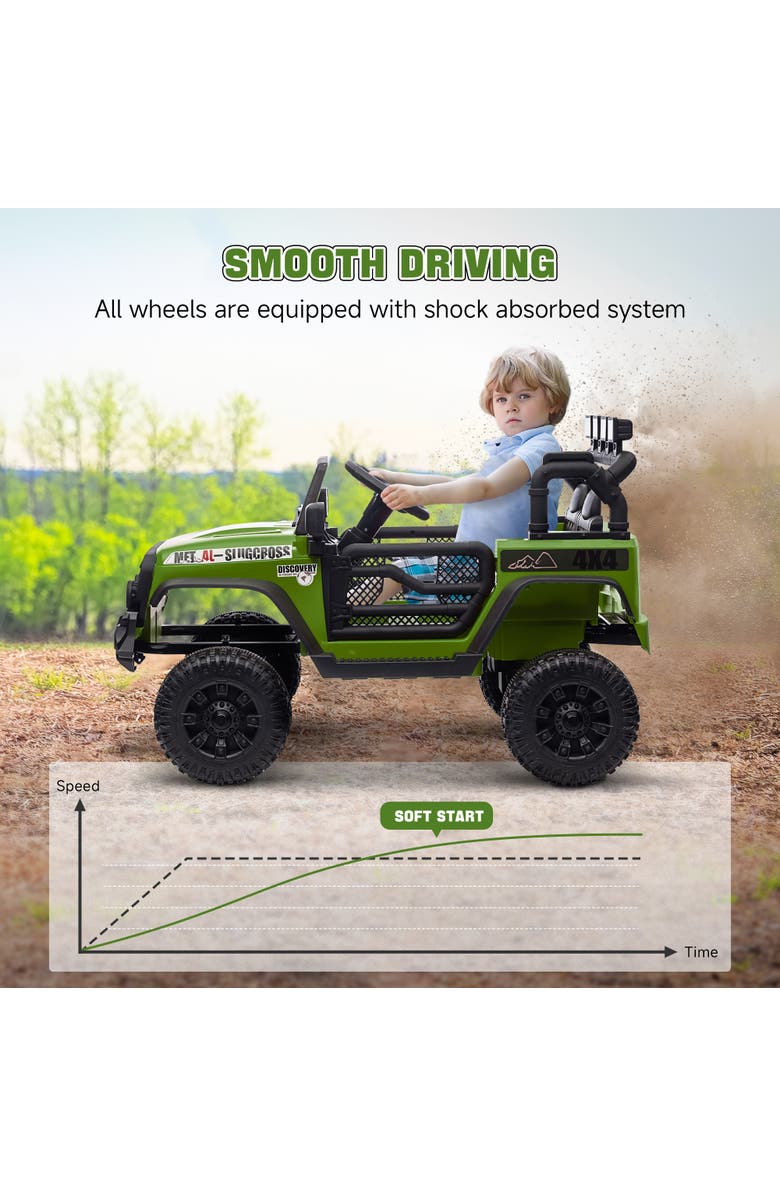 Qaba 12V Kids Ride on Truck with Parent Remote, Suspension Wheels, Music Horn LED Lights, Alternate, color, Green