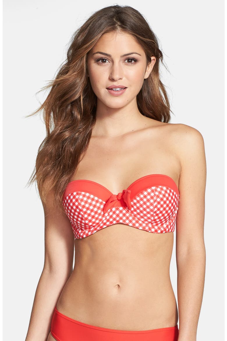 'Tootsie' Underwire Bandeau Bikini Top, Main, color, POPPY CHECK