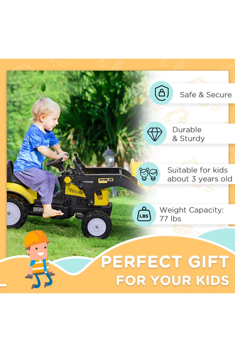 Kids Manual-Pedal Excavator with Front Loader, Alternate, color, Yellow