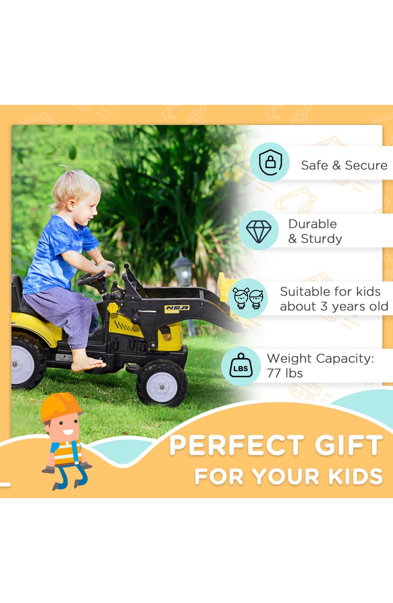 Aosom Kids Manual-Pedal Excavator with Front Loader, Alternate, color, Yellow