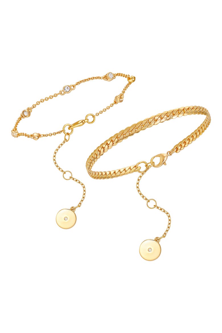 Set of 2 Curb & Station Line Bracelets, Alternate, color, GOLD TONE