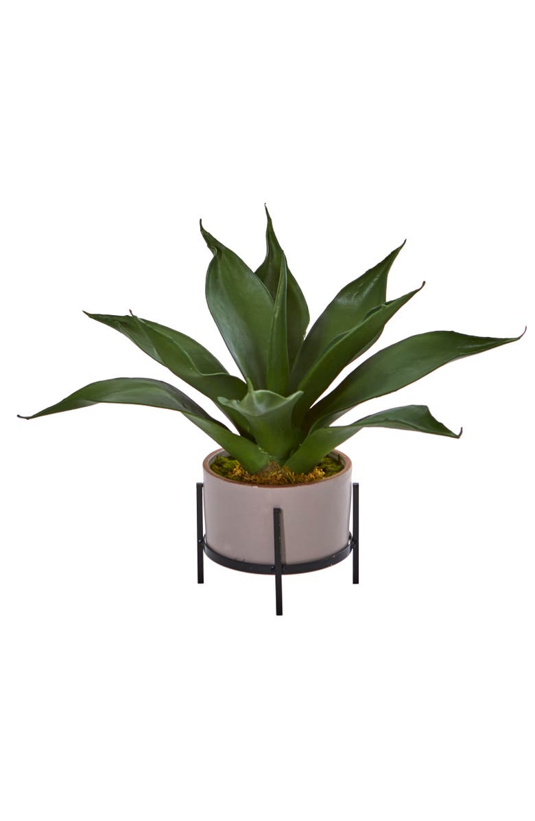 NEARLY NATURAL 14-in Agave Succulent in Decorative Planter, Main, color, Green