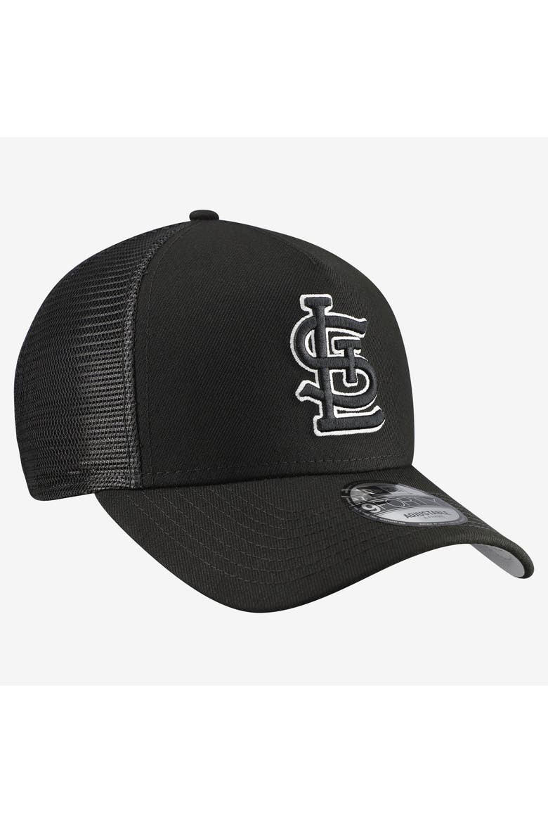 Men's New Era Black St. Louis Cardinals Side Script 9FORTY A-Frame Trucker Adjustable Hat, Alternate, color, Black