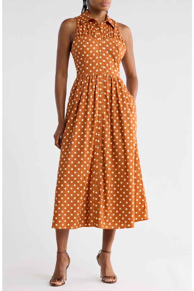 Vivian Halter Midi Dress, Main, color, COPPER DOTS