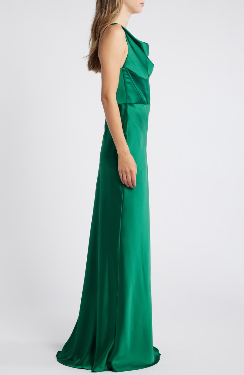 Amsale Cowl Neck Corset Satin Gown, Alternate, color, 