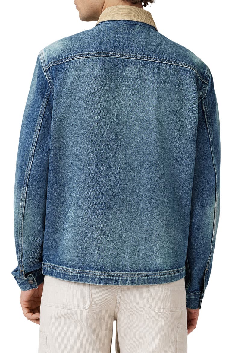 Rothwell Zip Denim Jacket with Corduroy Collar, Alternate, color, WASHED INDIGO