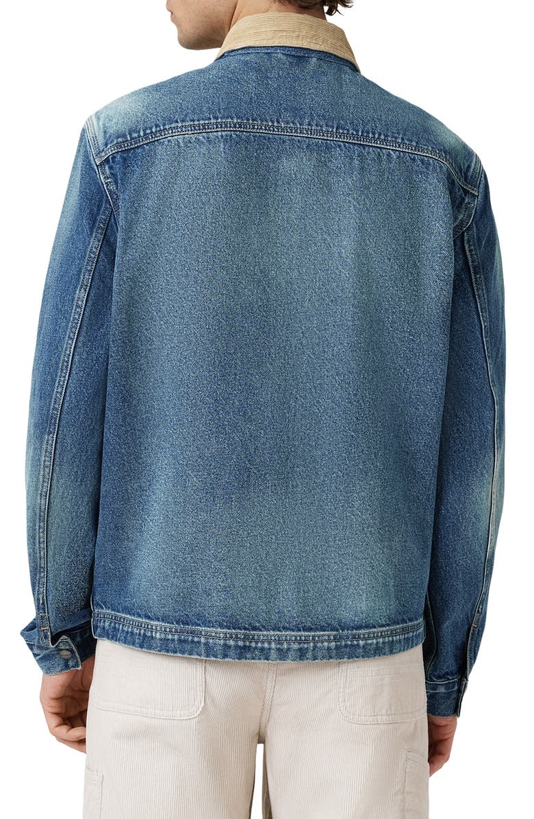 AllSaints Rothwell Zip Denim Jacket with Corduroy Collar, Alternate, color, Washed Indigo