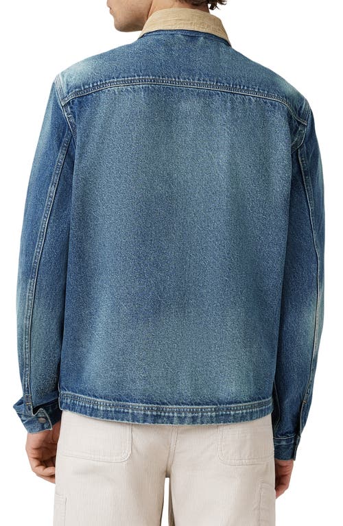 Allsaints Rothwell Zip Denim Jacket With Corduroy Collar In Blue