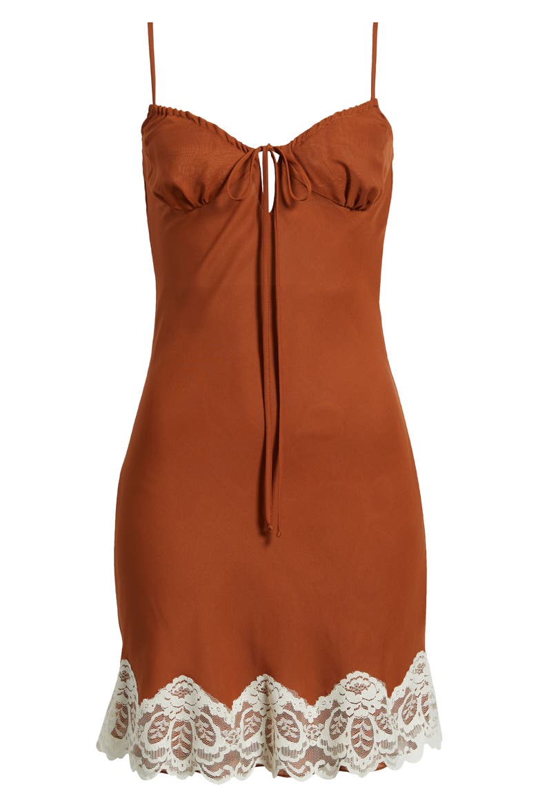 Taylah Lace Trim Mini Slipdress, Alternate, color, BROWN
