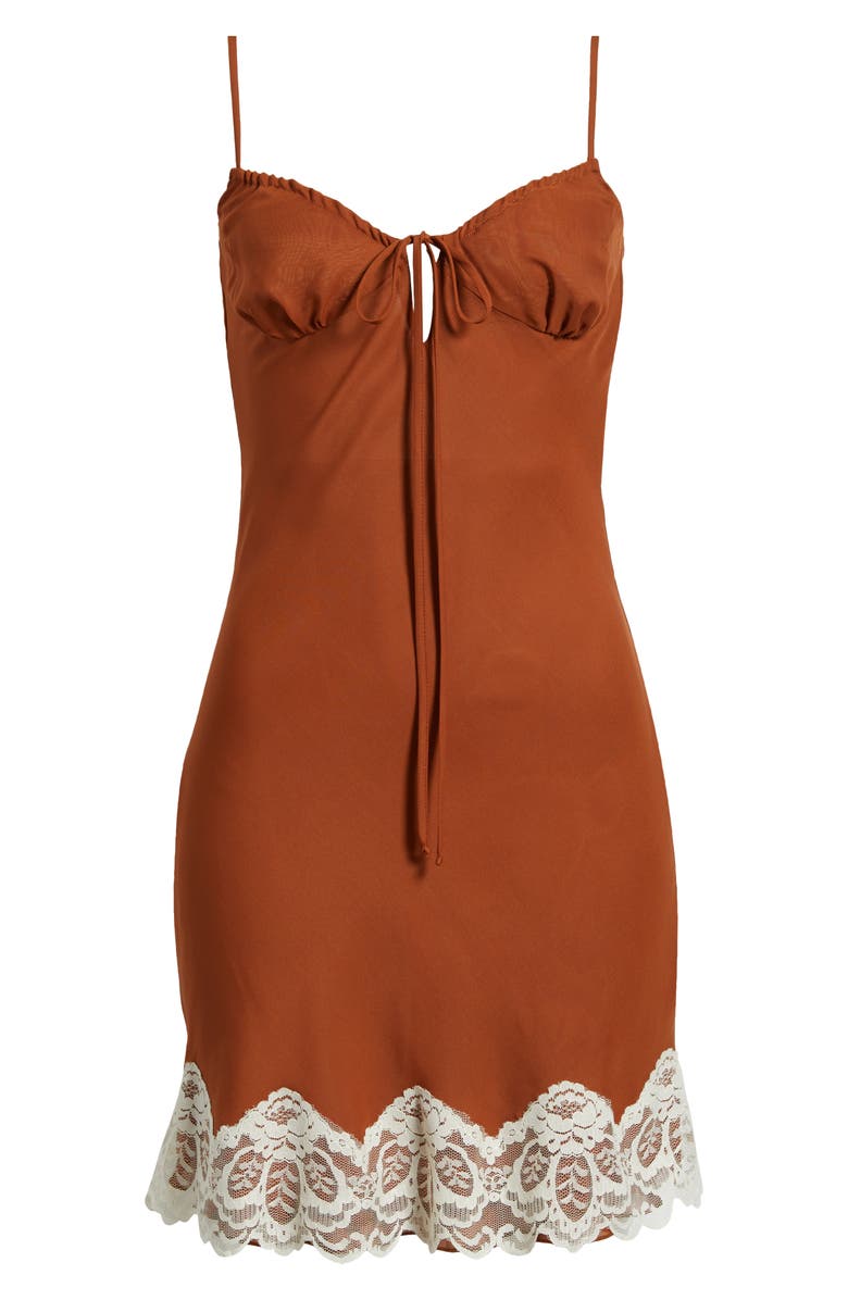 Bella Venice Taylah Lace Trim Mini Slipdress, Alternate, color, Brown