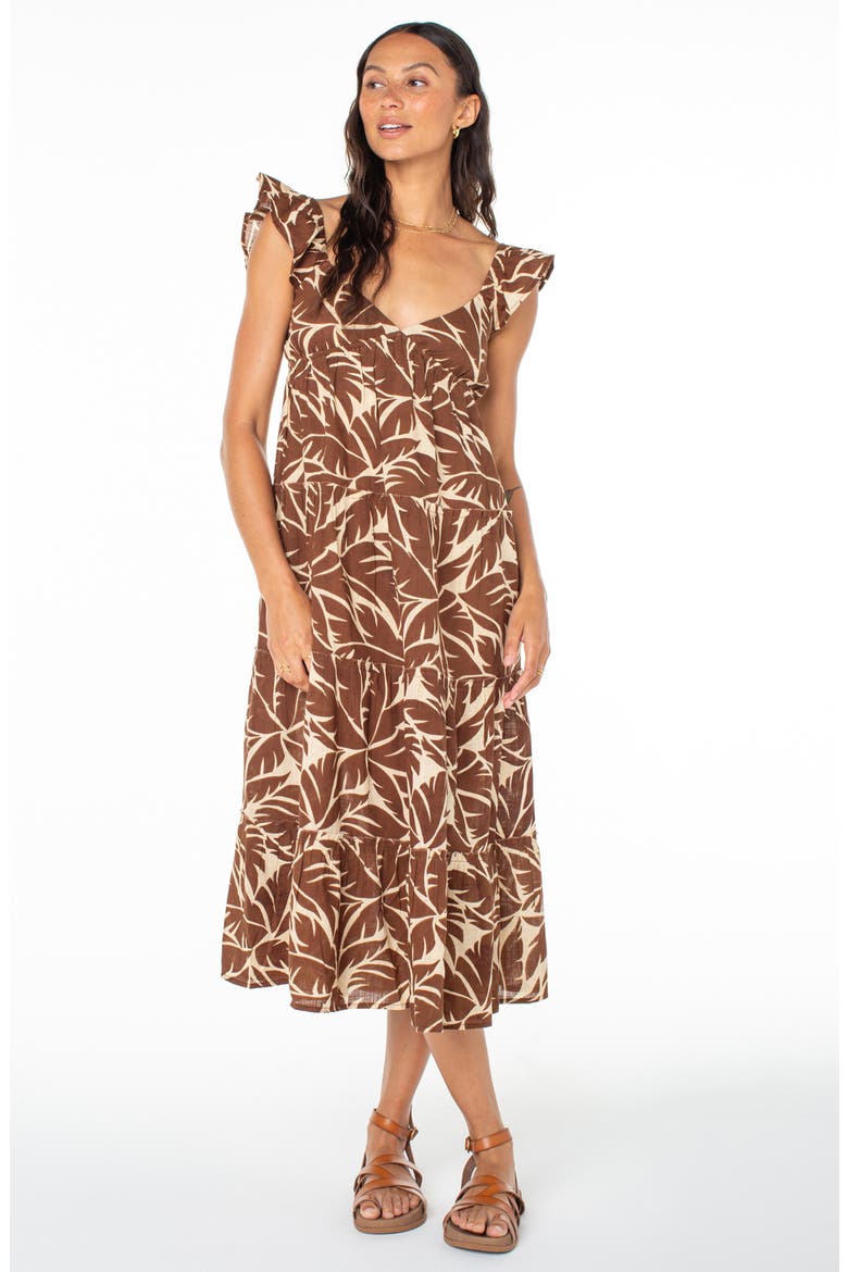 Palmy Days Tiered Cotton Midi Dress, Alternate, color, PARCHMENT