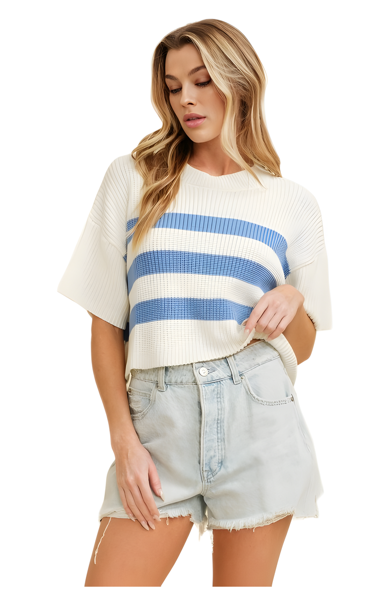 Knit and Lounge Relaxed Knit Stripe Top, Alternate, color, Blue/White Stripe
