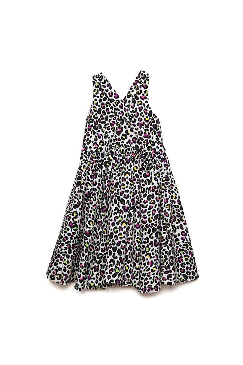 Girls Cross Back Dress, Alternate, color, Neon Leopard