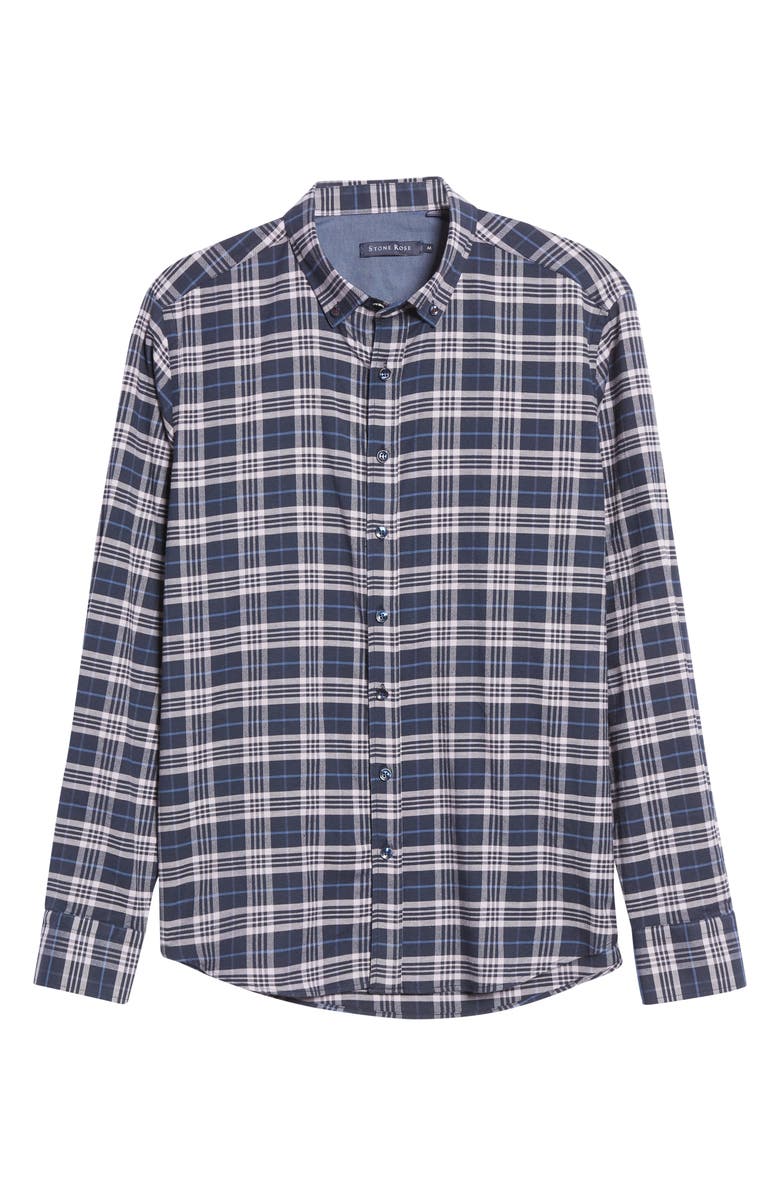 Stone Rose Dry Touch<sup>®</sup> Plaid Performance Flannel Button-Up Shirt, Alternate, color, Navy
