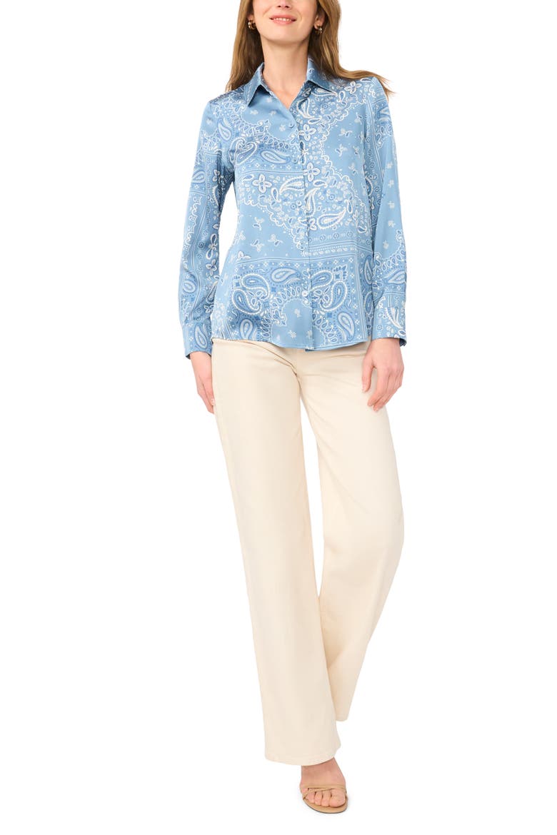 Lux Satin Button-Up Shirt, Alternate, color, STORM