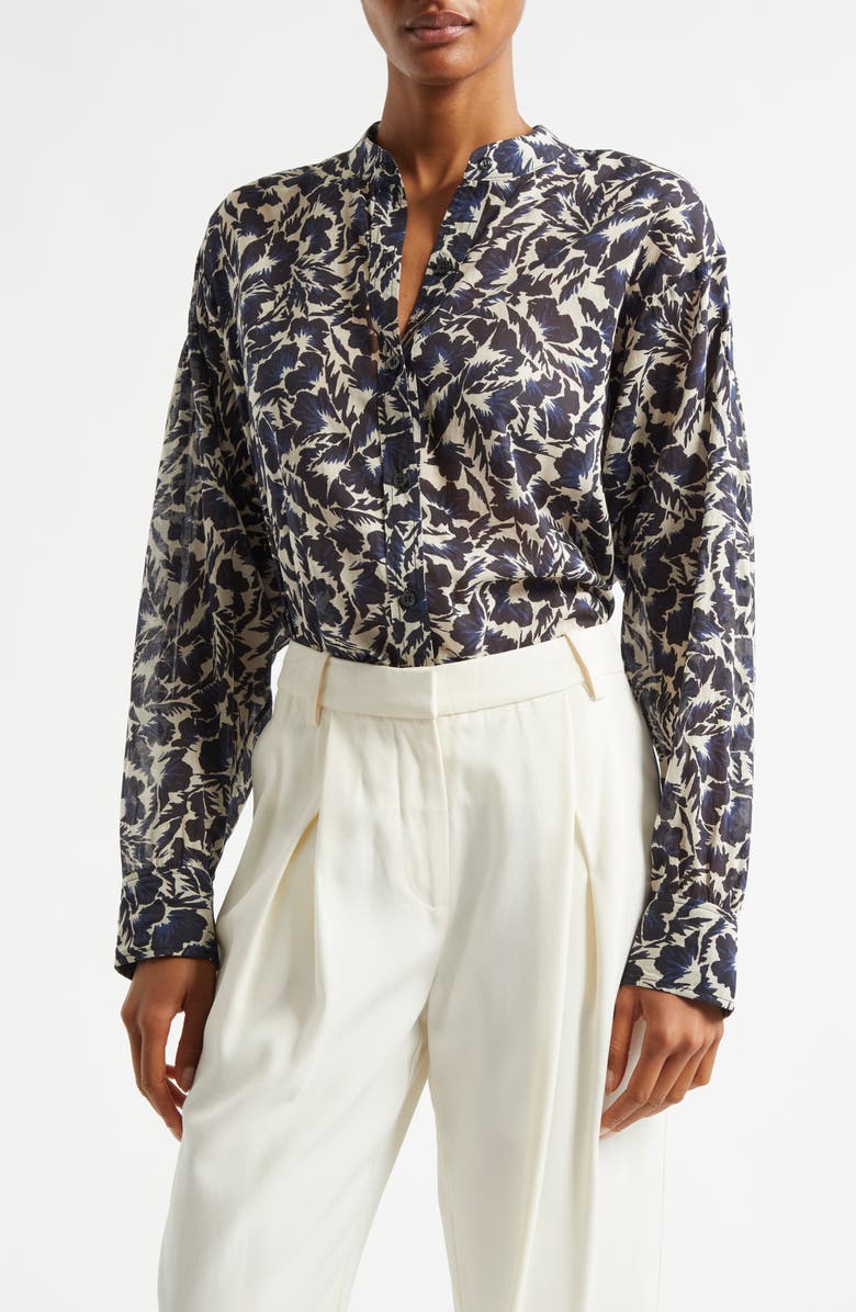 A.L.C. Dylan Floral Print Long Sleeve Shirt, Main, color, Navy/ Cream