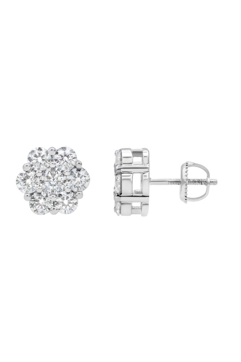 Fawn 14K White Gold Flower Cluster Diamond Unisex Earrings - 2.53 Ct, Alternate, color, 14K White Gold