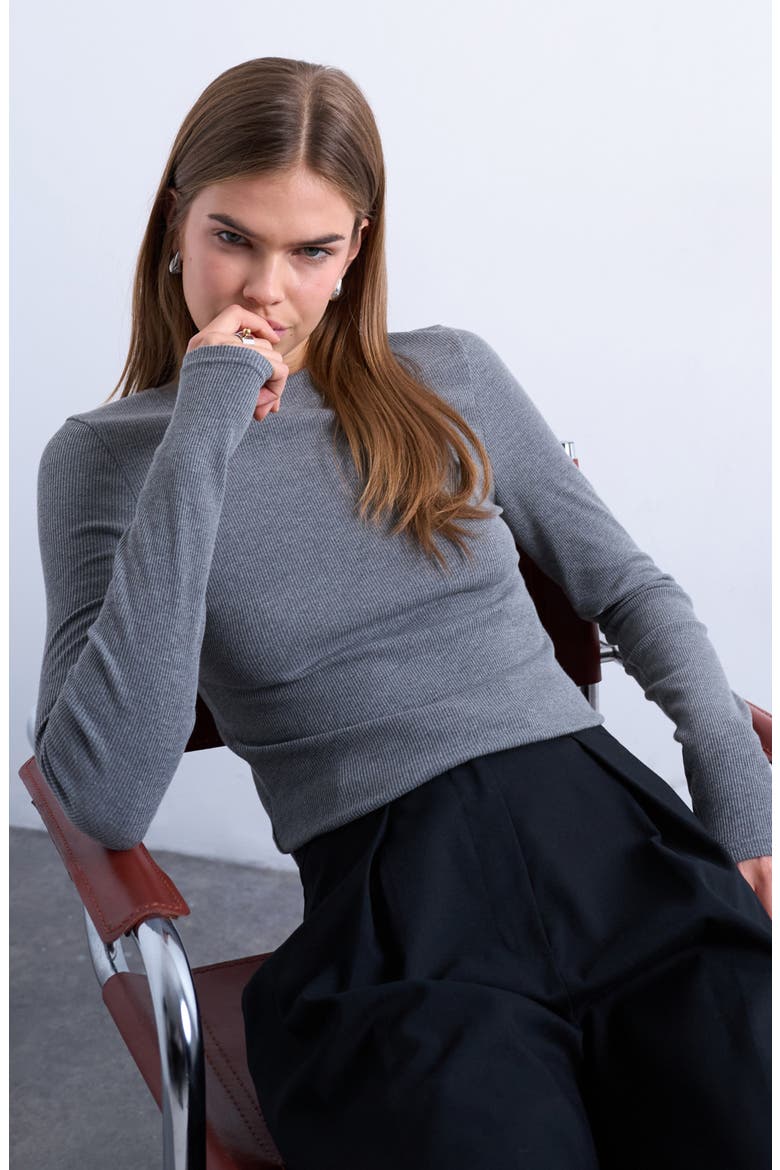 Rib Crewneck Top, Alternate, color, GREY