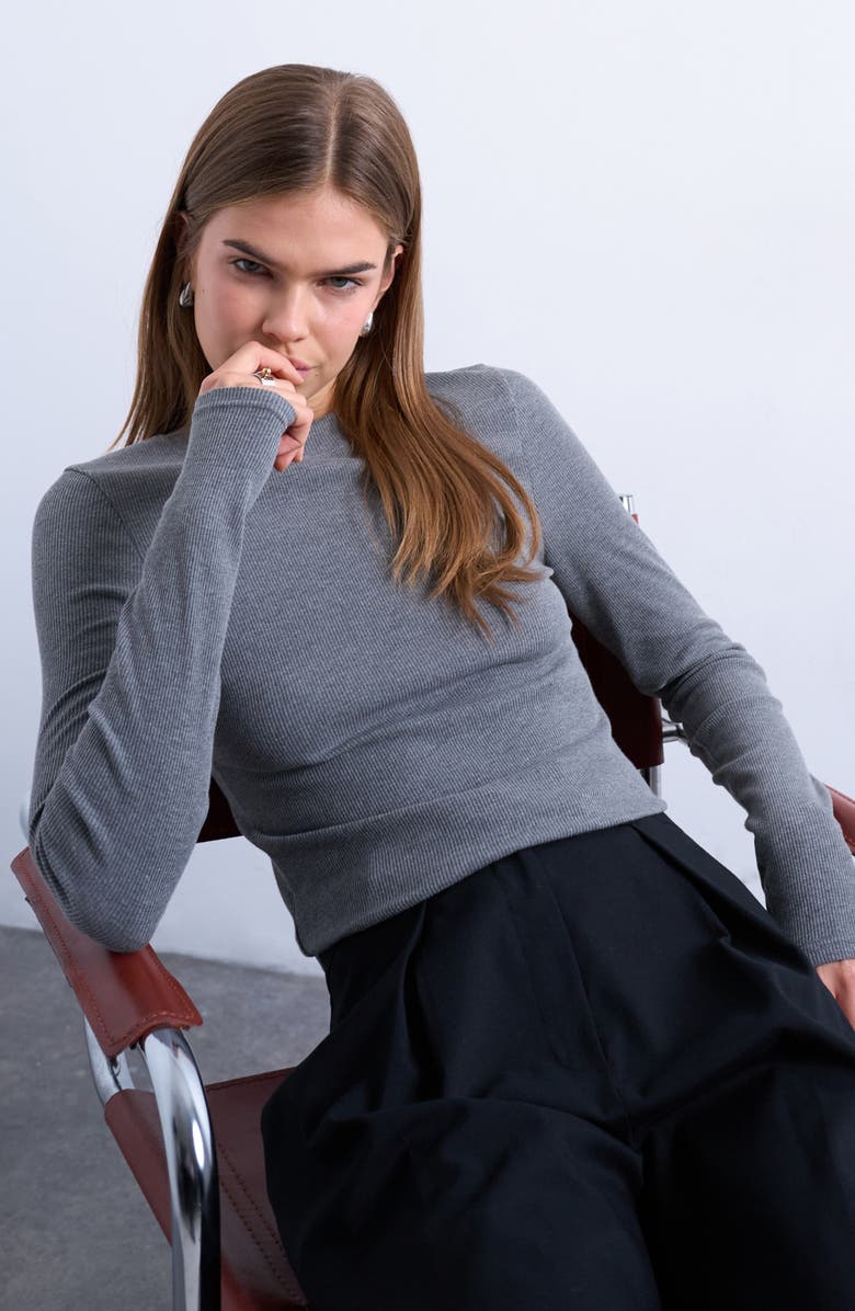 Topshop Rib Crewneck Top, Alternate, color, Grey