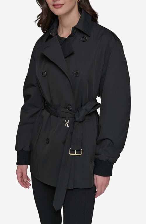 Karl Lagerfeld Paris Water Resistant Cotton Blend Short Trench Coat In Black