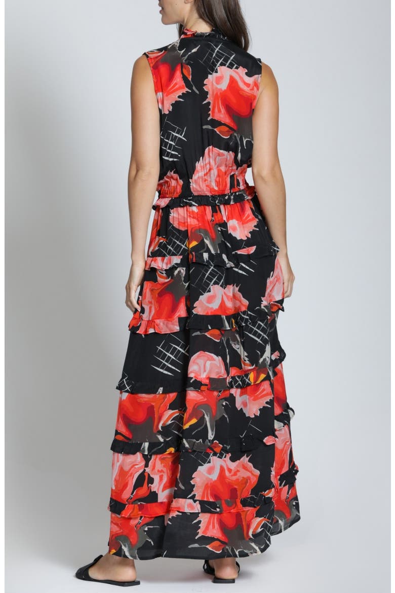 Batik Print Sleeveless Tiered Maxi Dress, Alternate, color, RED MULTI