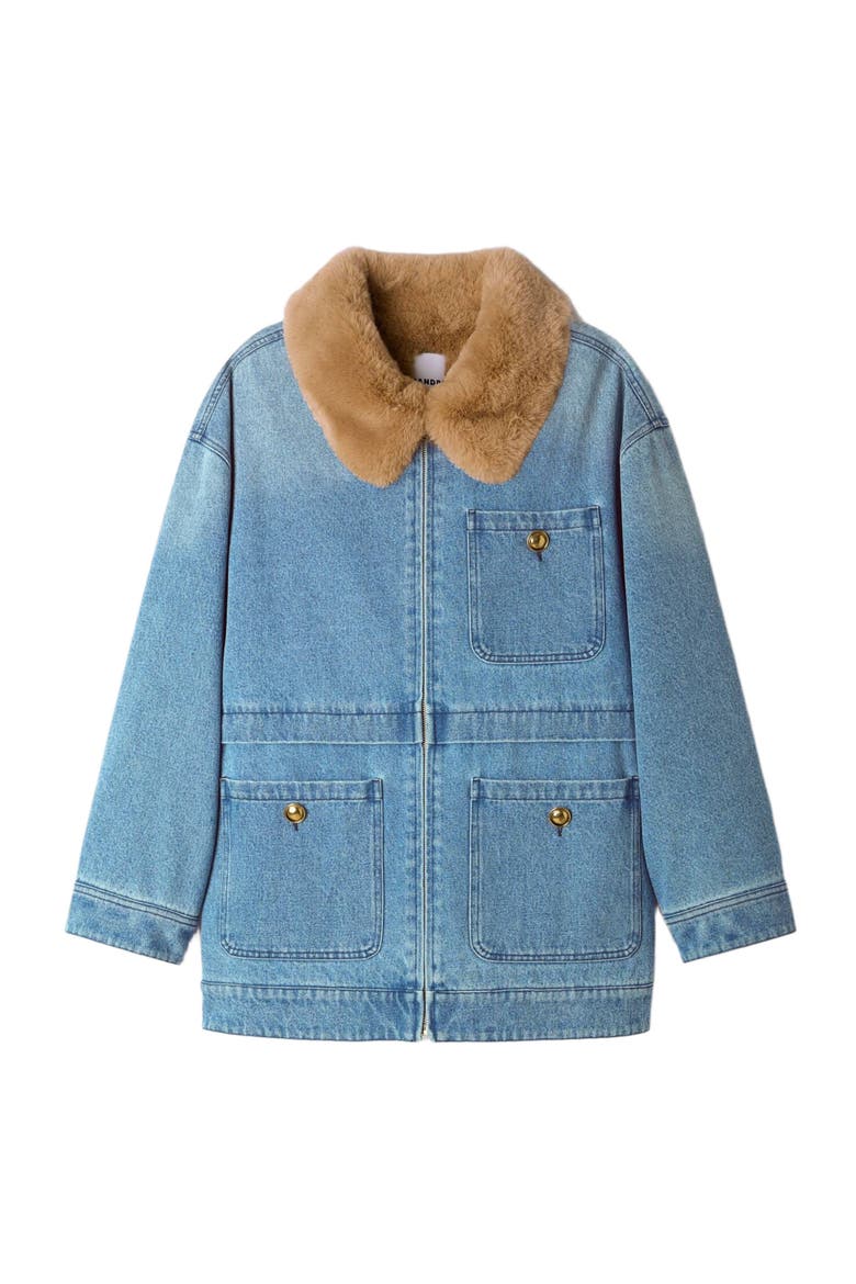 Denim coat with faux fur collar, Alternate, color, Blue jean