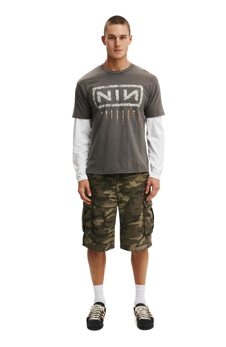 Cotton On Men's Premium Loose Fit Music T-Shirt, Alternate, color, Faded Slate - Nine Inch