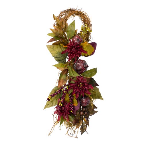 Northlight 28in Autumn Harvest Mums With Pomegranate Grapevine Garland In Multi