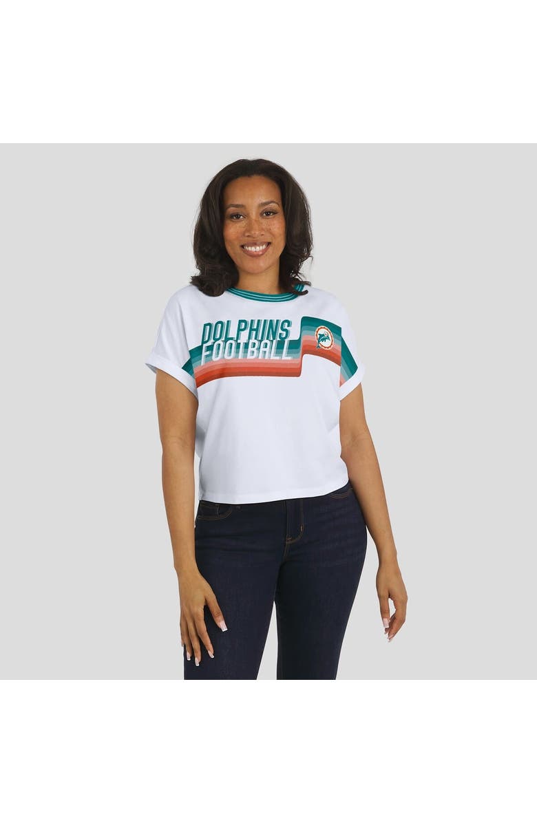 WEAR by Erin Andrews Women's WEAR by Erin Andrews White Miami Dolphins Cropped Center Stripe Dolman T-Shirt, Alternate, color, White