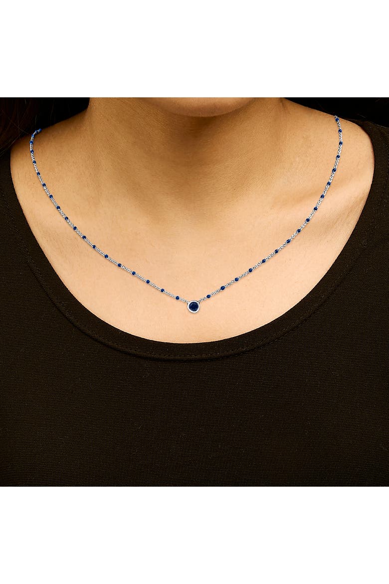 Sterling Silver Created Sapphire Bead Chain Necklace 18 Inch, Alternate, color, Silver