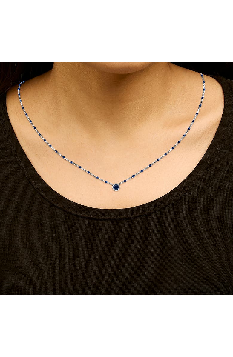 Haus of Brilliance Sterling Silver Created Sapphire Bead Chain Necklace 18 Inch, Alternate, color, Silver