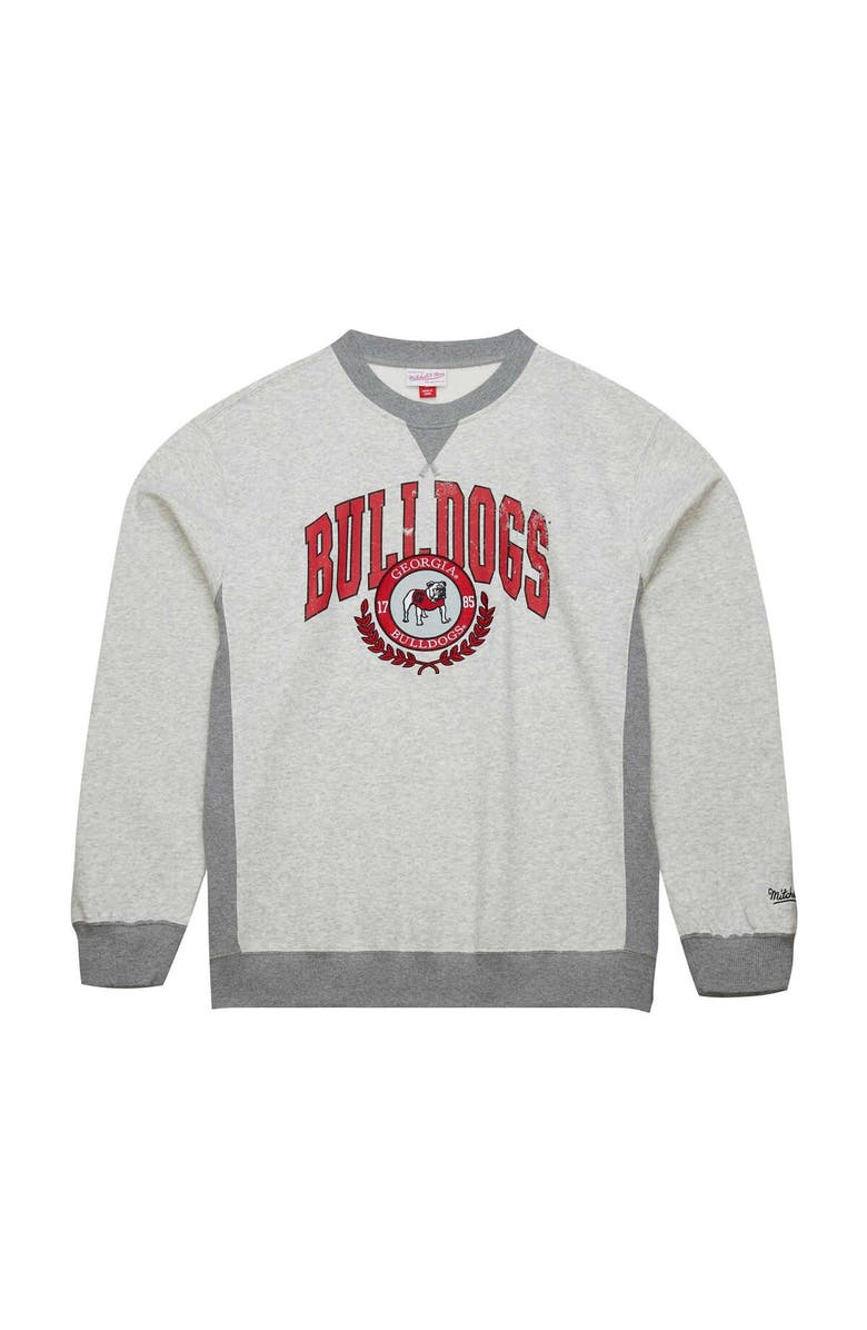 Mitchell & Ness Men's Mitchell & Ness Heather Gray Georgia Bulldogs Arched Fleece Crewneck Pullover Sweatshirt, Alternate, color, Heather Gray