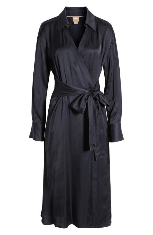 Hugo Boss Boss Daknota Belted Long Sleeve Dress In Blue