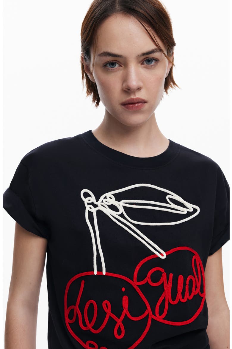 Cherry Rope Embellished Cotton Graphic T-Shirt, Alternate, color, BLACK