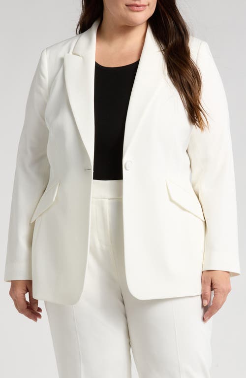 Tahari Asl Plus Size Peak Lapel Blazer Floral Tie Neck Blouse Mid Rise Pants In White