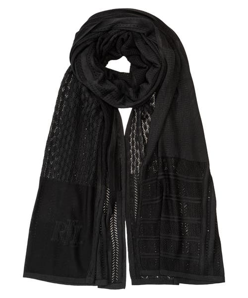 Ralph Lauren Lauren Pointelle Patchwork Wrap In Black