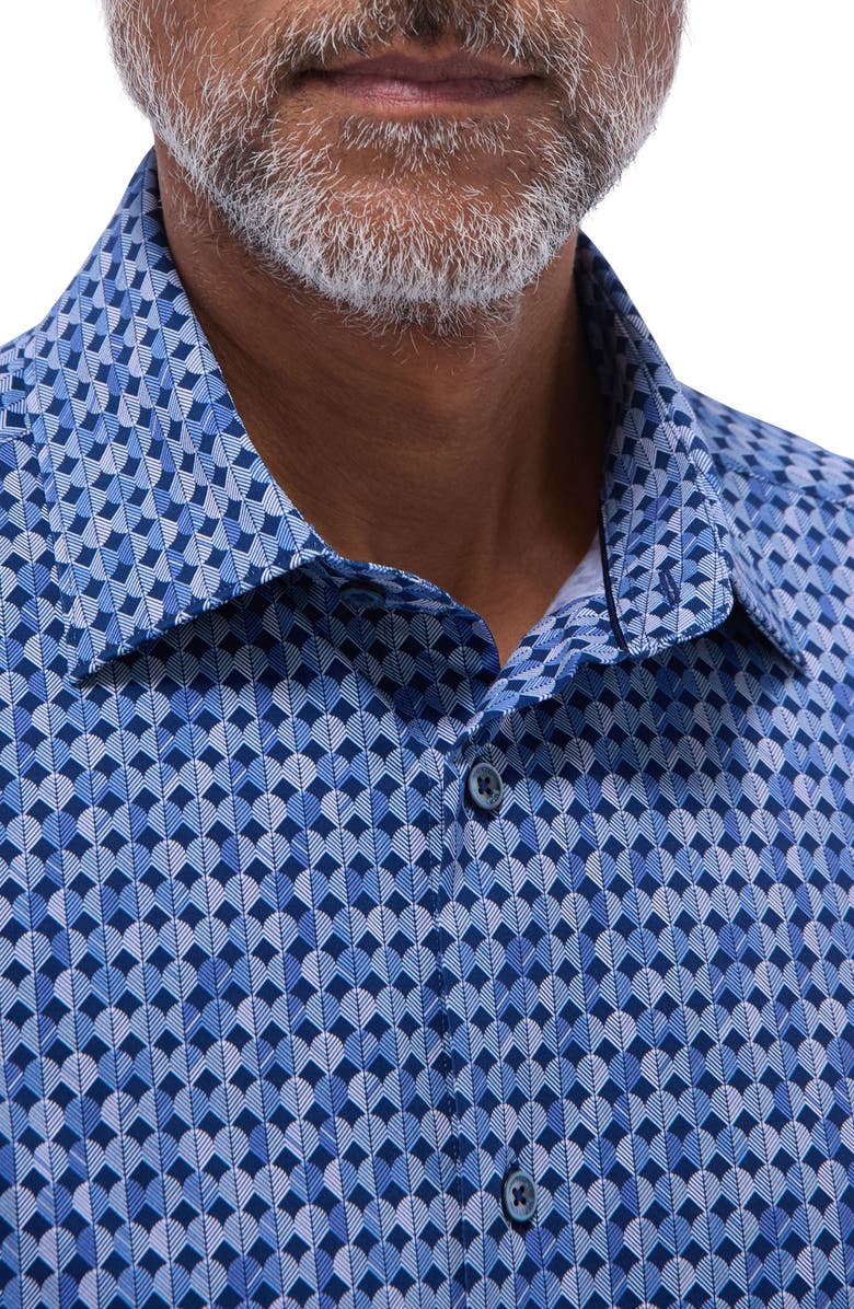 Bugatchi Miles OoohCotton<sup>®</sup> Geo Print Short Sleeve Button-Up Shirt, Alternate, color, Night Blue