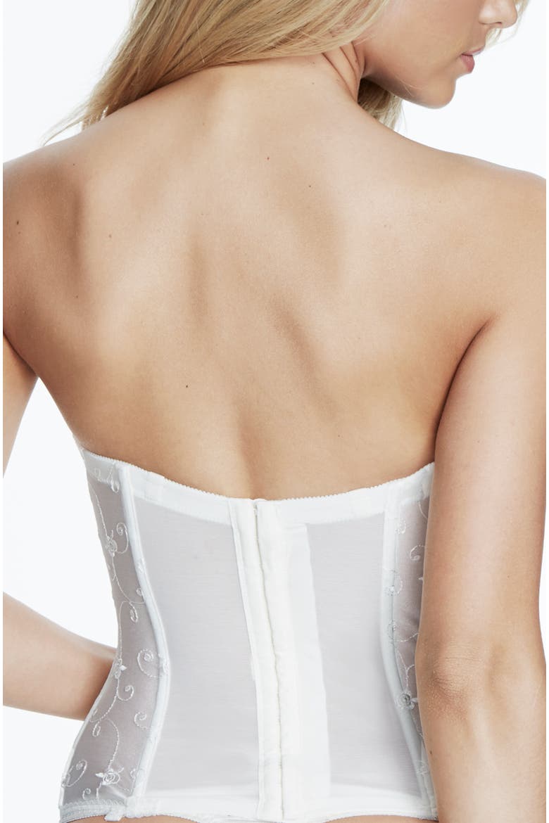 Rosemarie Embroidered Lace Strapless Longline Bridal Bra, Alternate, color, Bone