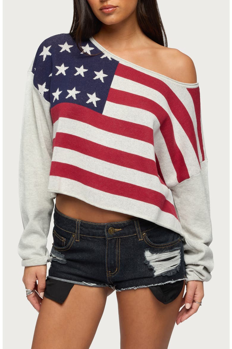 USA One-Shoulder Cotton Sweater, Main, color, USA