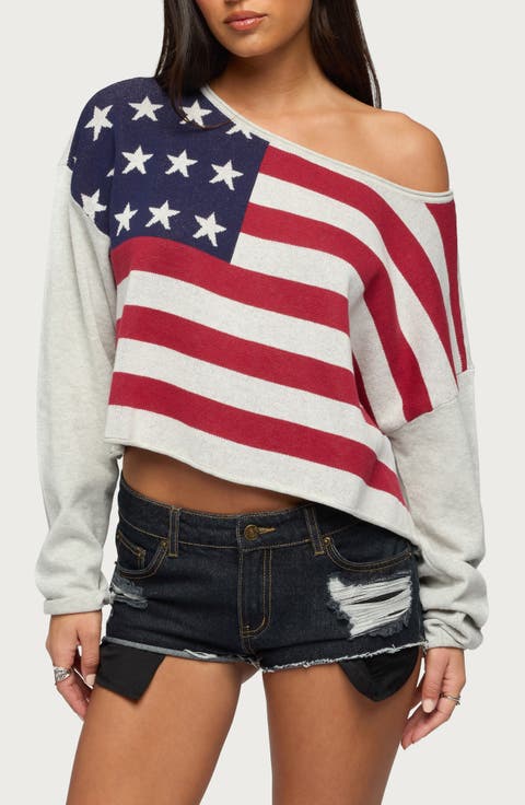 USA One-Shoulder Cotton Sweater