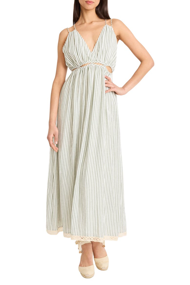 Cutout Stripe Midi Dress, Main, color, GREEN/ WHITE