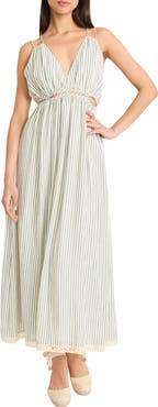 The Good Journey Cutout Stripe Midi Dress