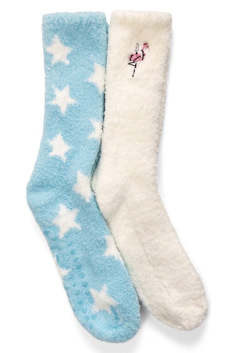 2-Pack Cozy Crew Socks with Grippers, Main, color, IVORY