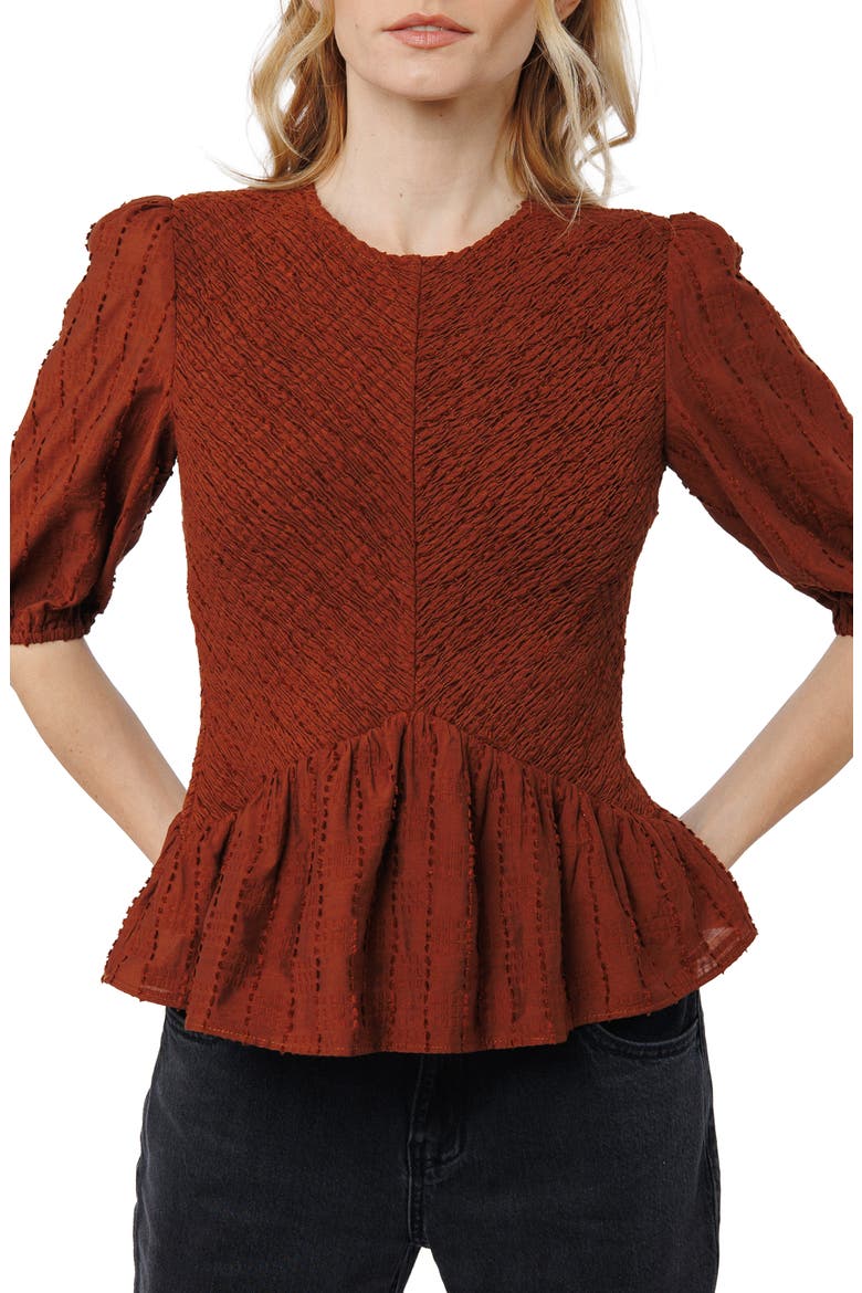 Esra Peplum Top, Alternate, color, BROWN