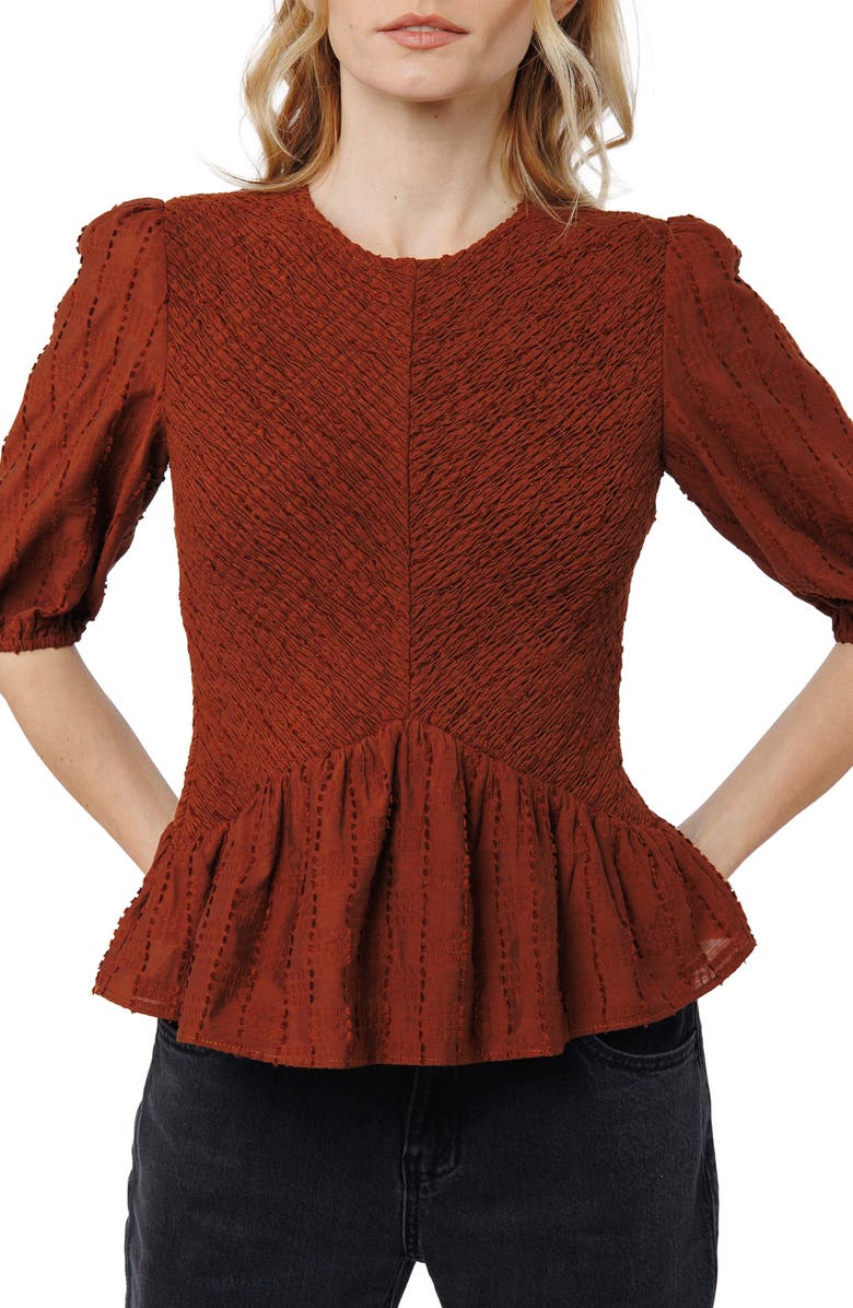 CIEBON Esra Peplum Top, Alternate, color, Brown