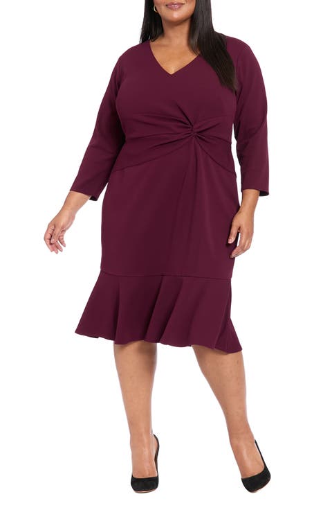 Twist Front Flounce Hem Midi Dress (Plus)